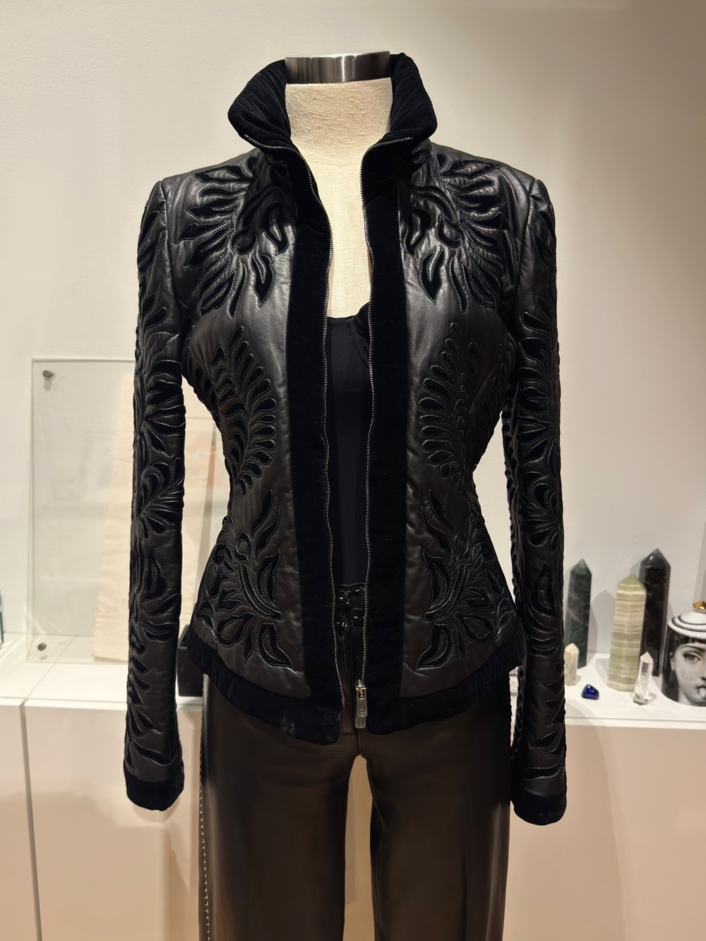 ARMANI COLLEZIONI Rare Leather & Velvet Emroidered Jacket